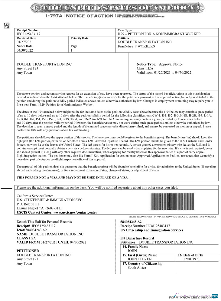 Download USA Form I 797A, Notice of Action Photoshop template